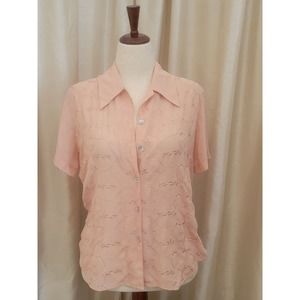 Vintage Tess Petite sheer peach button down top size medium Petite (PM)